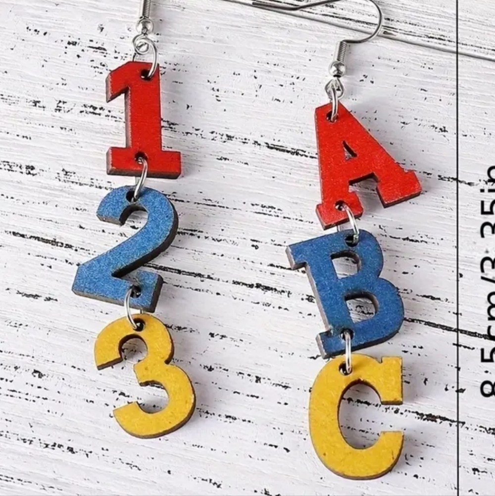 123 ABC School Wood Earrings